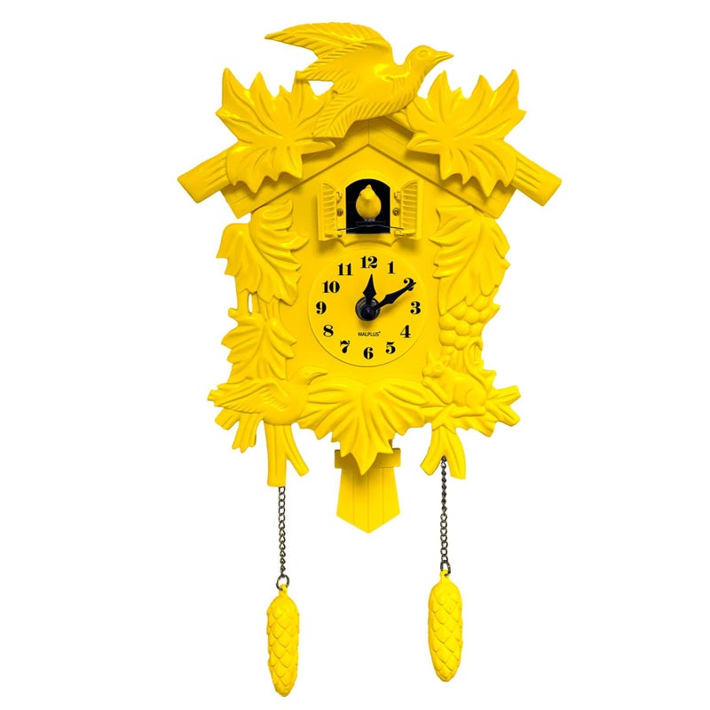 WALPLUS Chiming Cookoo Clock Bird Flapping Cuckoo Clocks Volume Adjustable Coo Coo Clocks Wall Decoration Battery Operated Pendulum Cuckoo Clock Classic Yellow for Home Living Room Office - Image 4